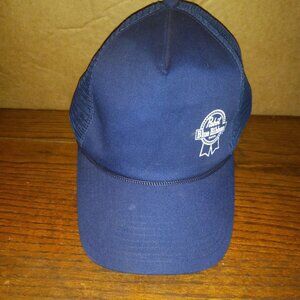 Vintage Pabst Blue Ribbon Beer Mesh Cap Hat Blue White  Adjustable